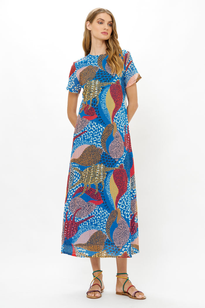 Short Sleeve Shift Maxi- Nautilus Blue
