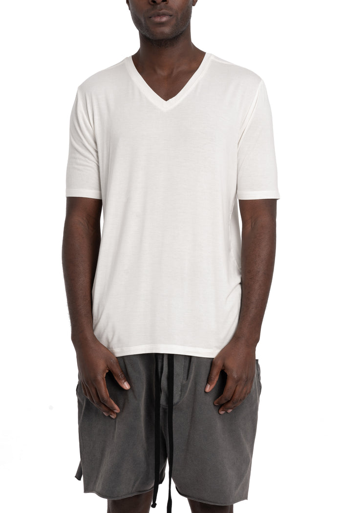 Thom Krom | SS26 - Silk blend v-neck t-shirt, White MTS945
