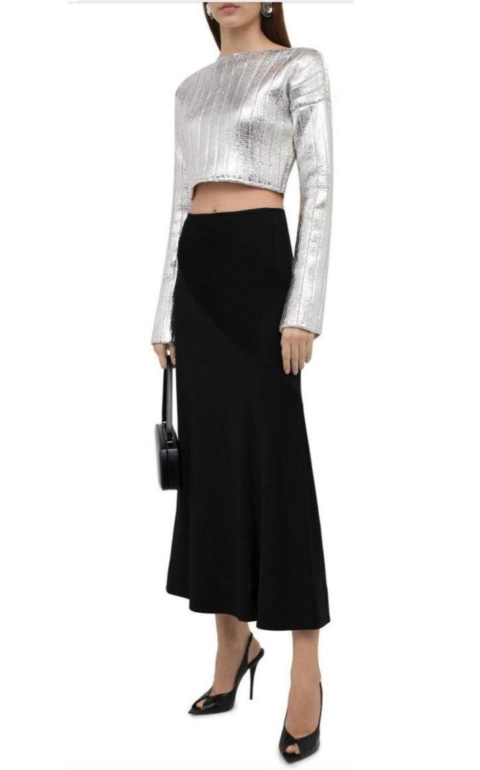 Balmain Silver Cropped Wool - blend Sweater - Runway Catalog