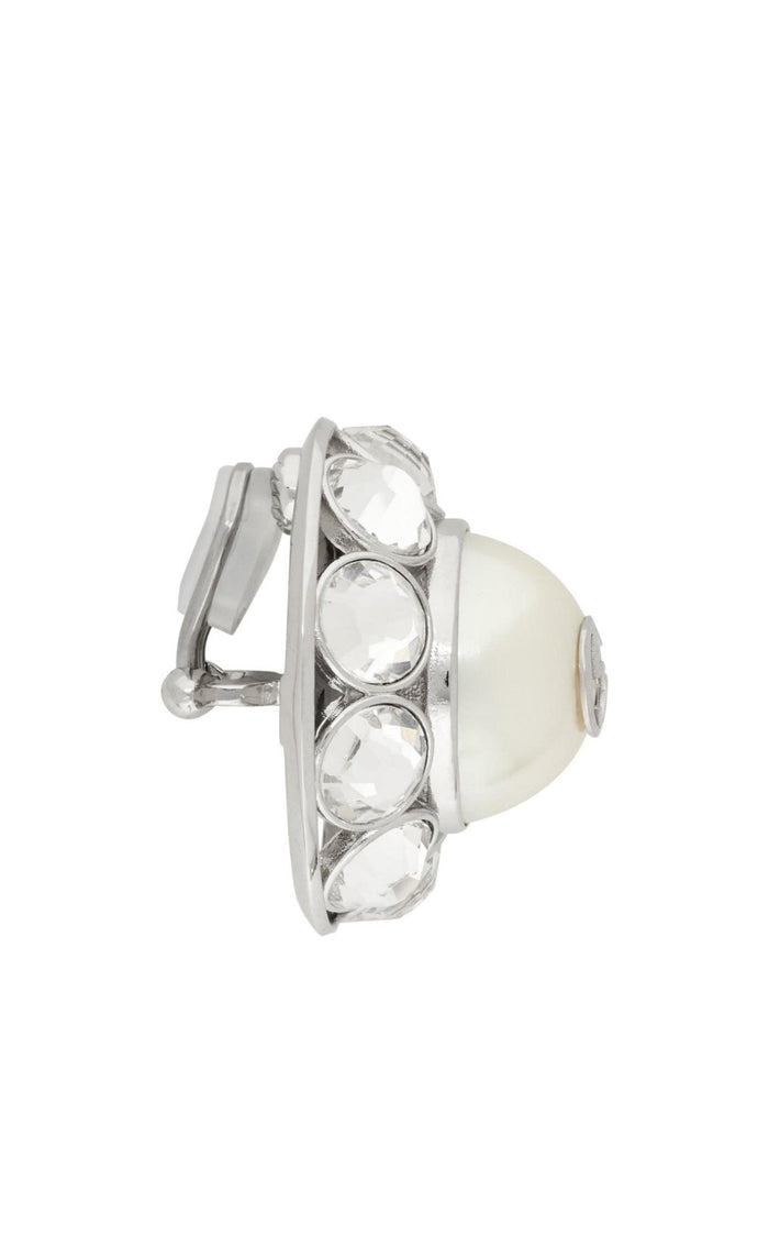 Gucci Silver Crystal & Pearl Interlocking G Earrings - Runway Catalog