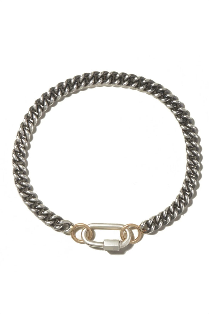Silver Heavy Curb Chain Bracelet - Silver w/ Yellow Gold Loops