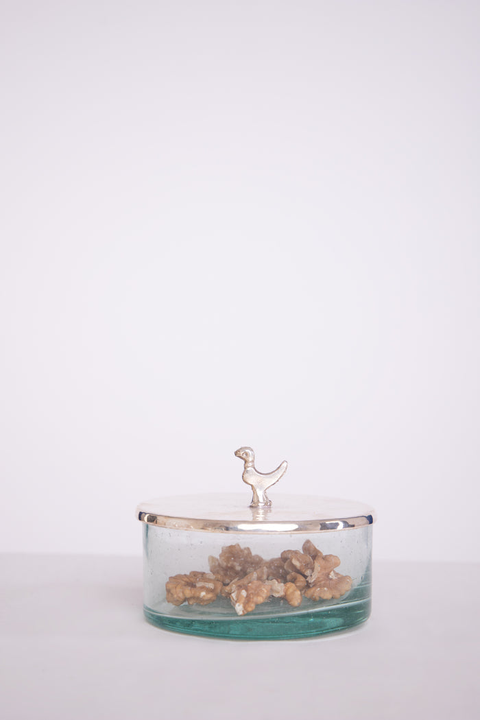 Silver Lid Glass Bowl