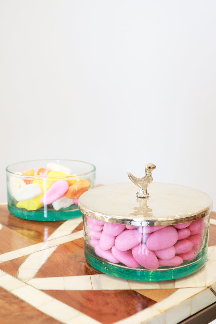 Silver Lid Glass Bowl