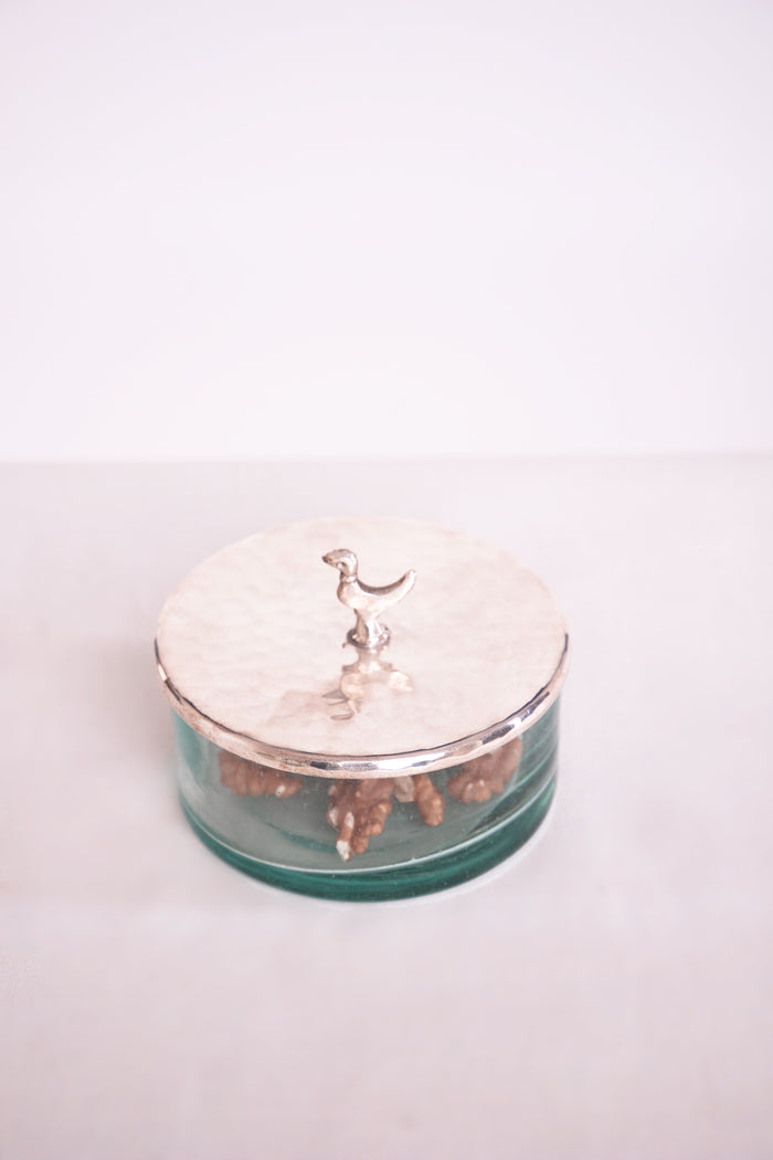 Silver Lid Glass Bowl