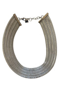 BCBGMAXAZRIA silver multi-strand mesh statement necklace with delicate bead accents