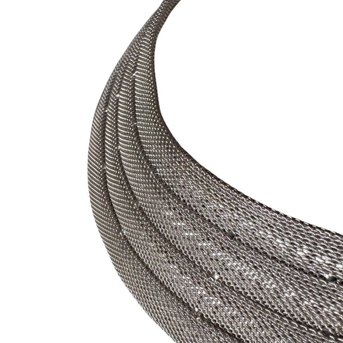 BCBGMAXAZRIA silver multi-strand mesh statement necklace with delicate bead accents