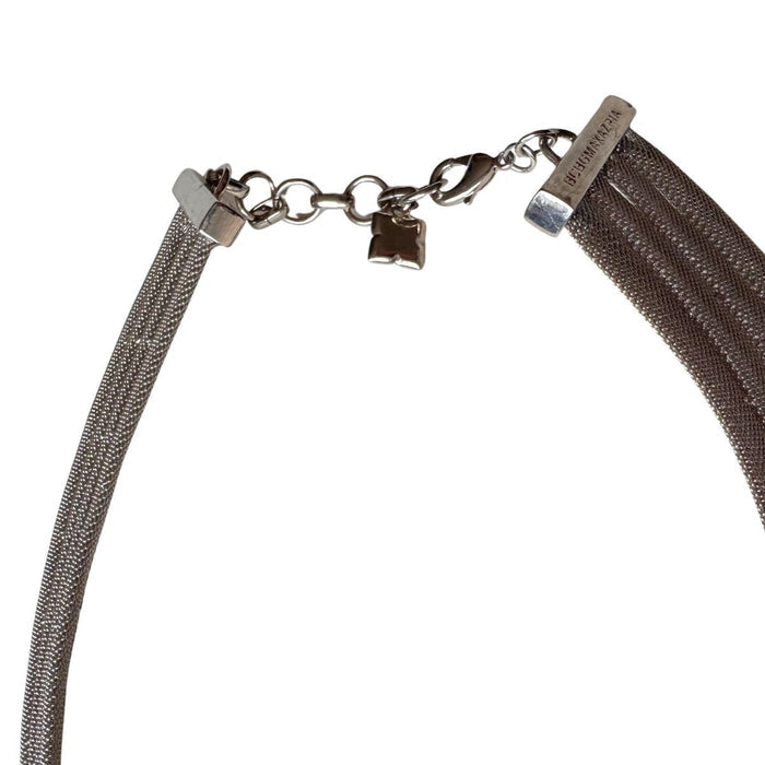 BCBGMAXAZRIA silver multi-strand mesh statement necklace with delicate bead accents