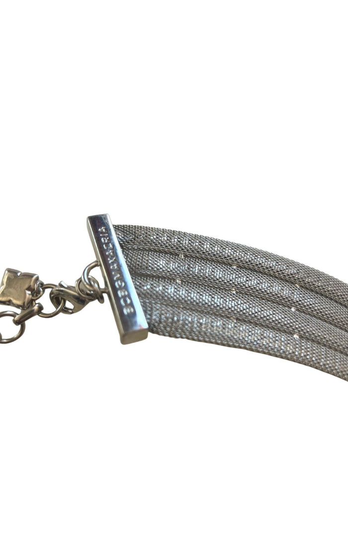 BCBGMAXAZRIA silver multi-strand mesh statement necklace with delicate bead accents