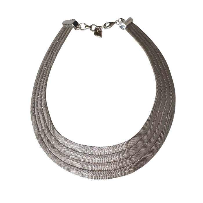 BCBGMAXAZRIA silver multi-strand mesh statement necklace with delicate bead accents
