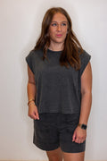 Women's mineral washed black knit sleeveless top by Rae Mode