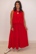 Women's red textured midi skirt with pleats by Entro