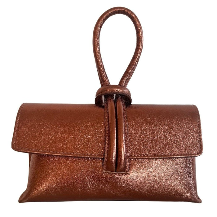 Cult Moda Single Handle Wristlet Crossbody Bag in Bronze - Runway Catalog