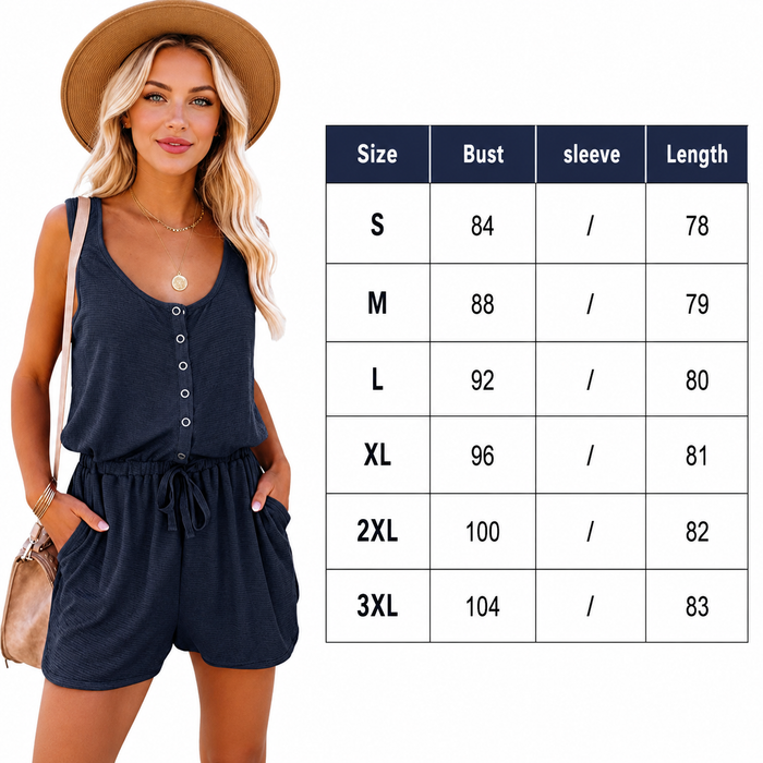 Women's lace-up jumpsuit with a sleeveless cropped cut, polyester fabric and sizes S to XXXL for easy casual outfit planning.