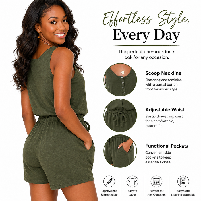 Women's high-waist jumpsuit has a sleeveless cut, cropped length and adjustable lace-up detail for easy warm-weather styling.