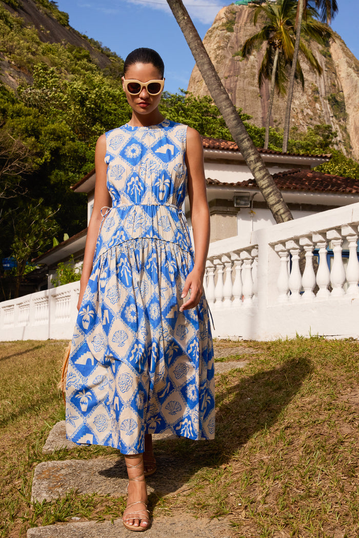 Sleeveless Piped Maxi- Asterias Blue