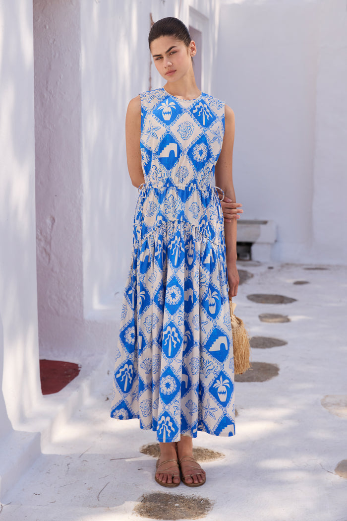 Sleeveless Piped Maxi- Asterias Blue