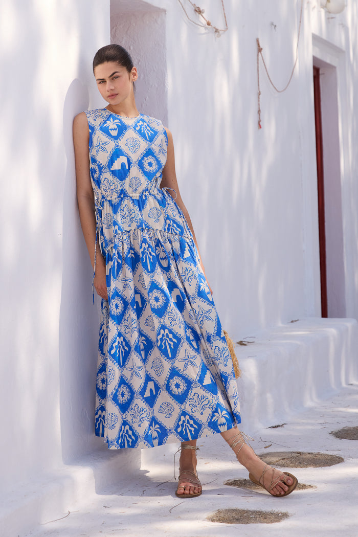 Sleeveless Piped Maxi- Asterias Blue