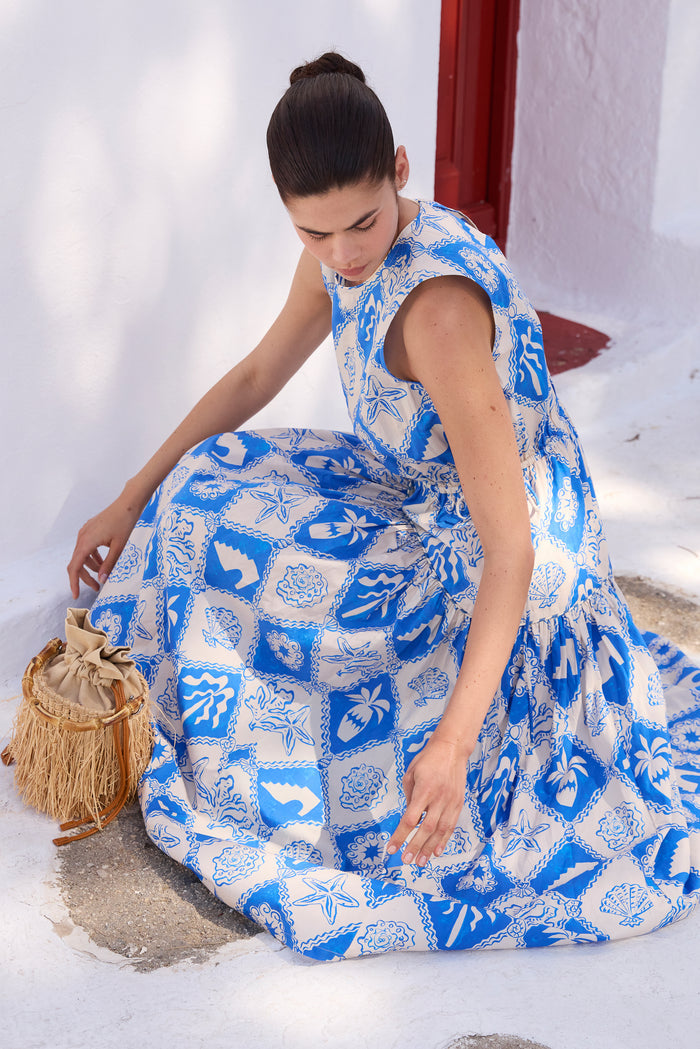 Sleeveless Piped Maxi- Asterias Blue