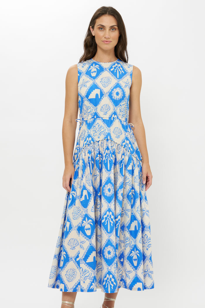 Sleeveless Piped Maxi- Asterias Blue