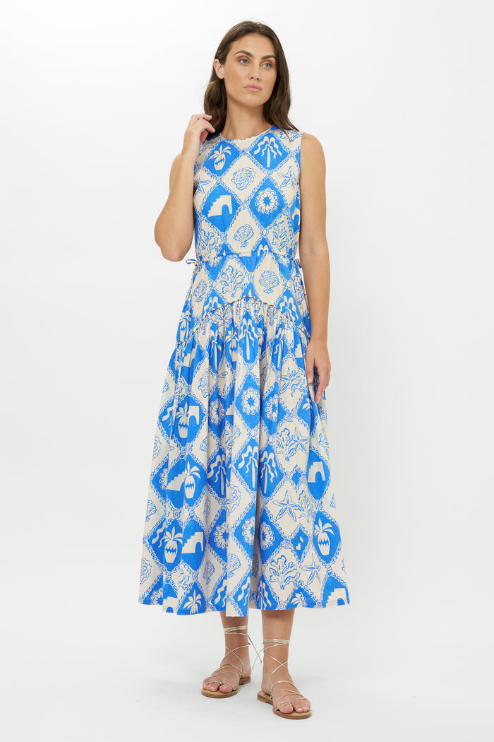 Sleeveless Piped Maxi- Asterias Blue