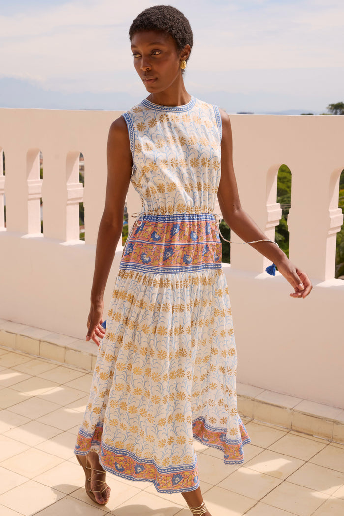Sleeveless Piped Maxi- Geneva Blue