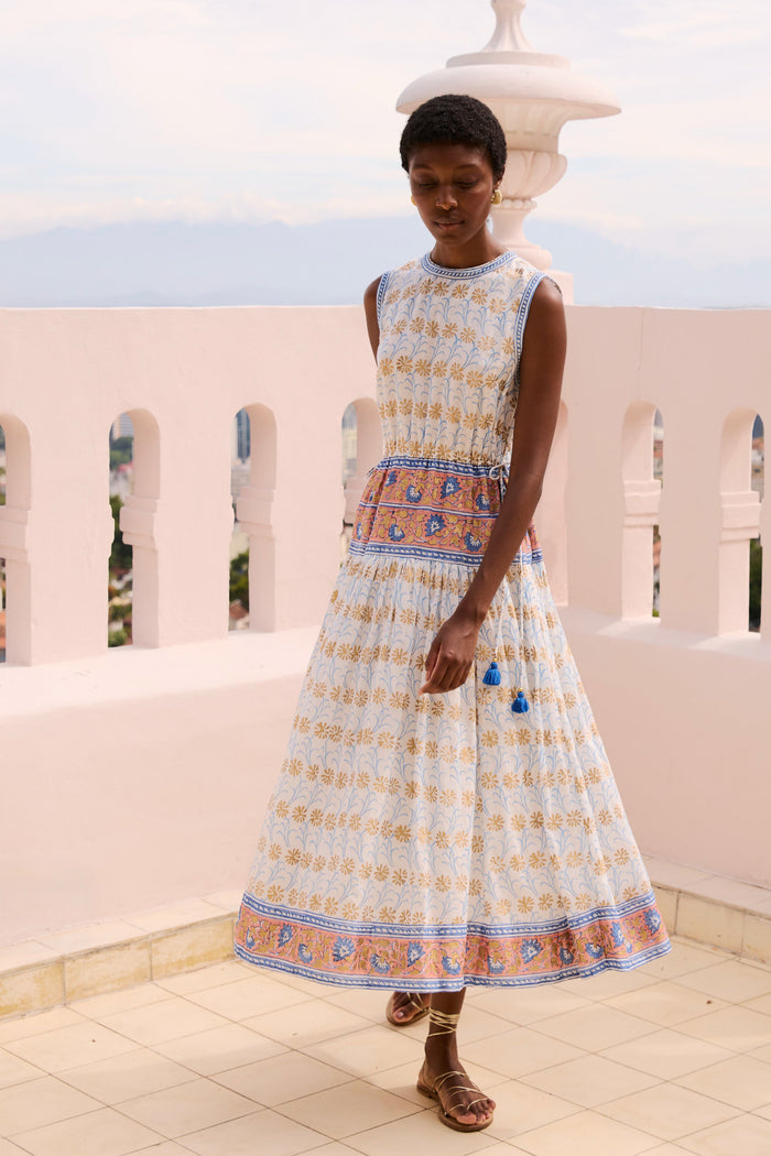 Sleeveless Piped Maxi- Geneva Blue