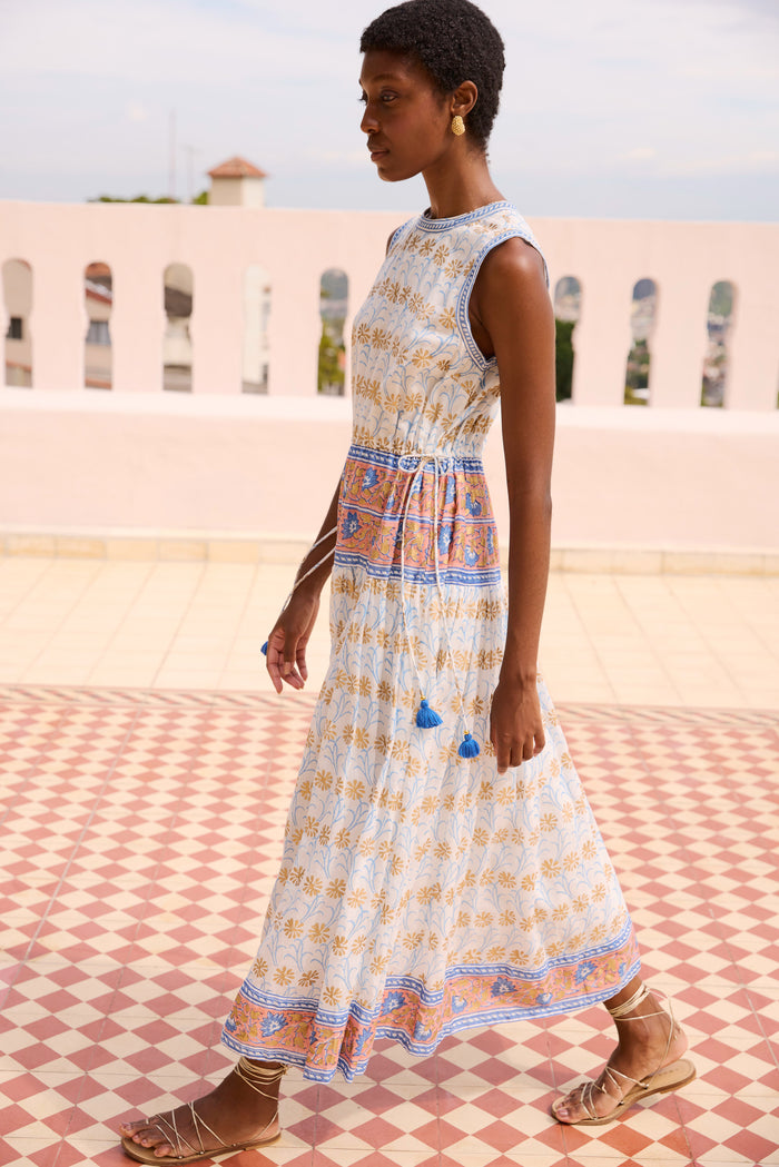 Sleeveless Piped Maxi- Geneva Blue