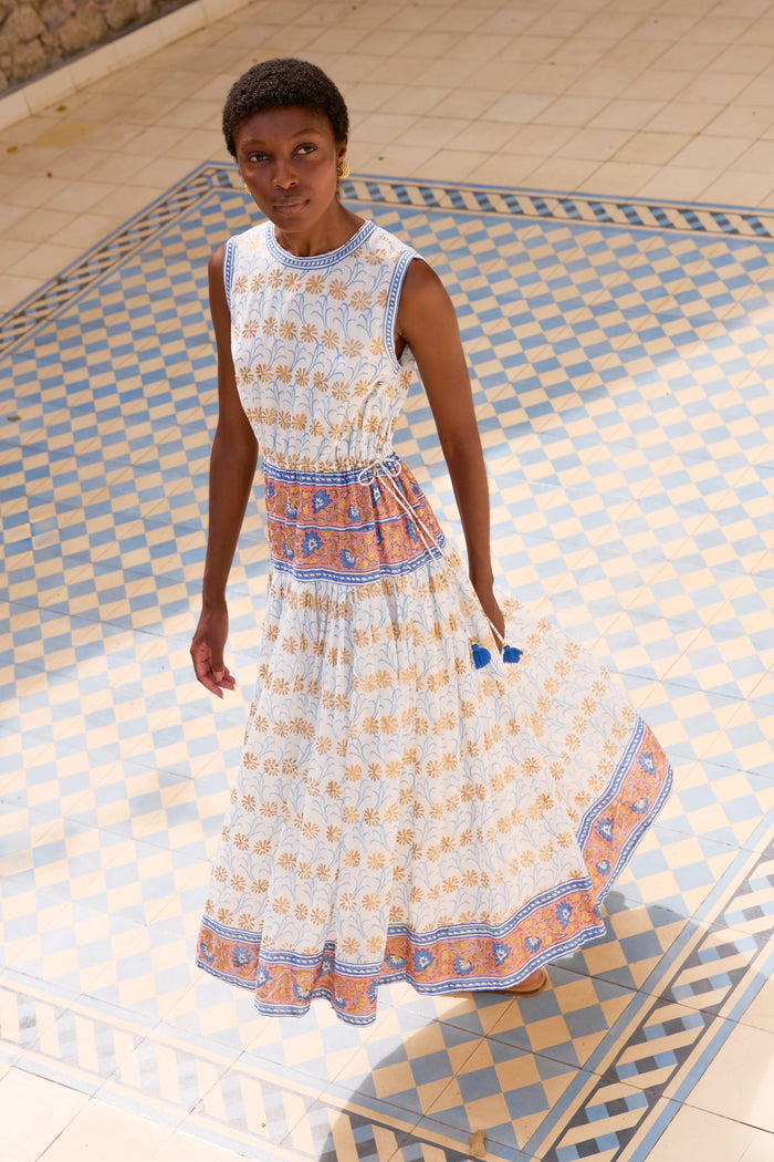 Sleeveless Piped Maxi- Geneva Blue