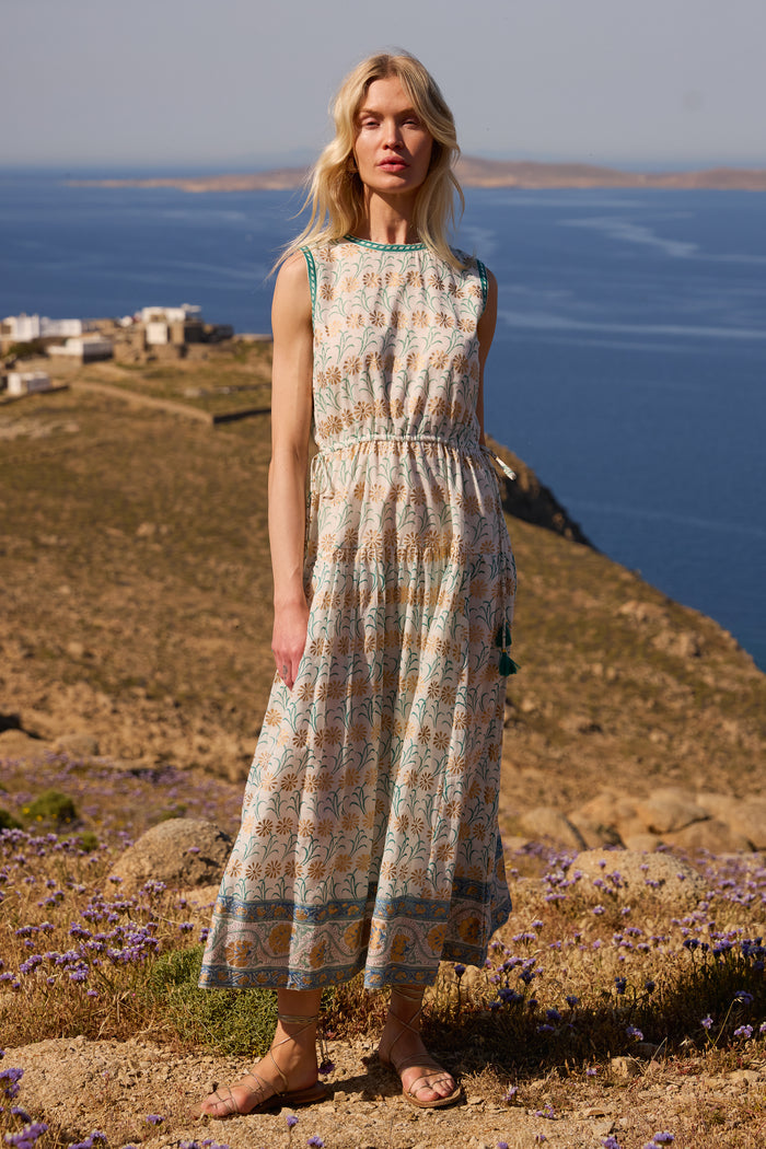 Sleeveless Piped Maxi- Geneva Green
