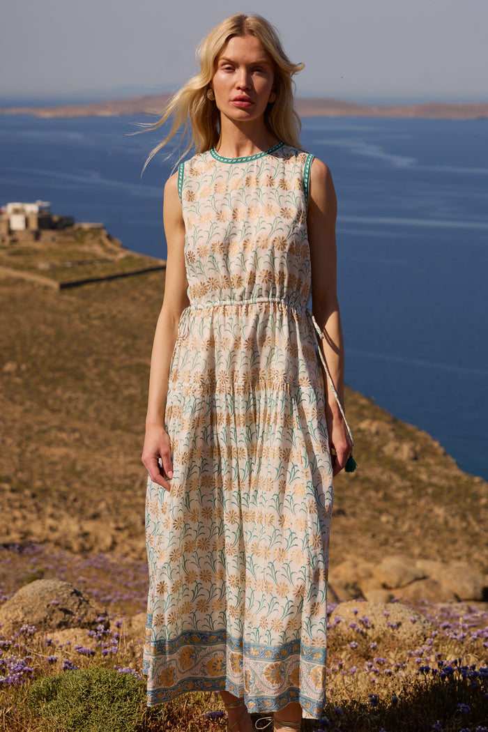 Sleeveless Piped Maxi- Geneva Green