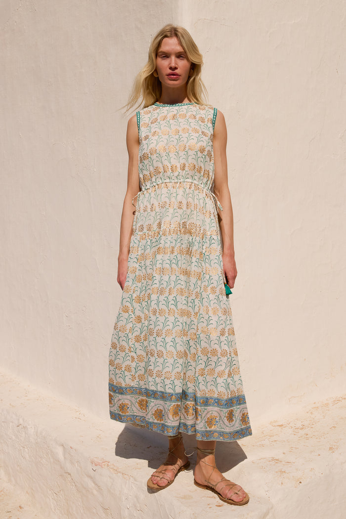 Sleeveless Piped Maxi- Geneva Green