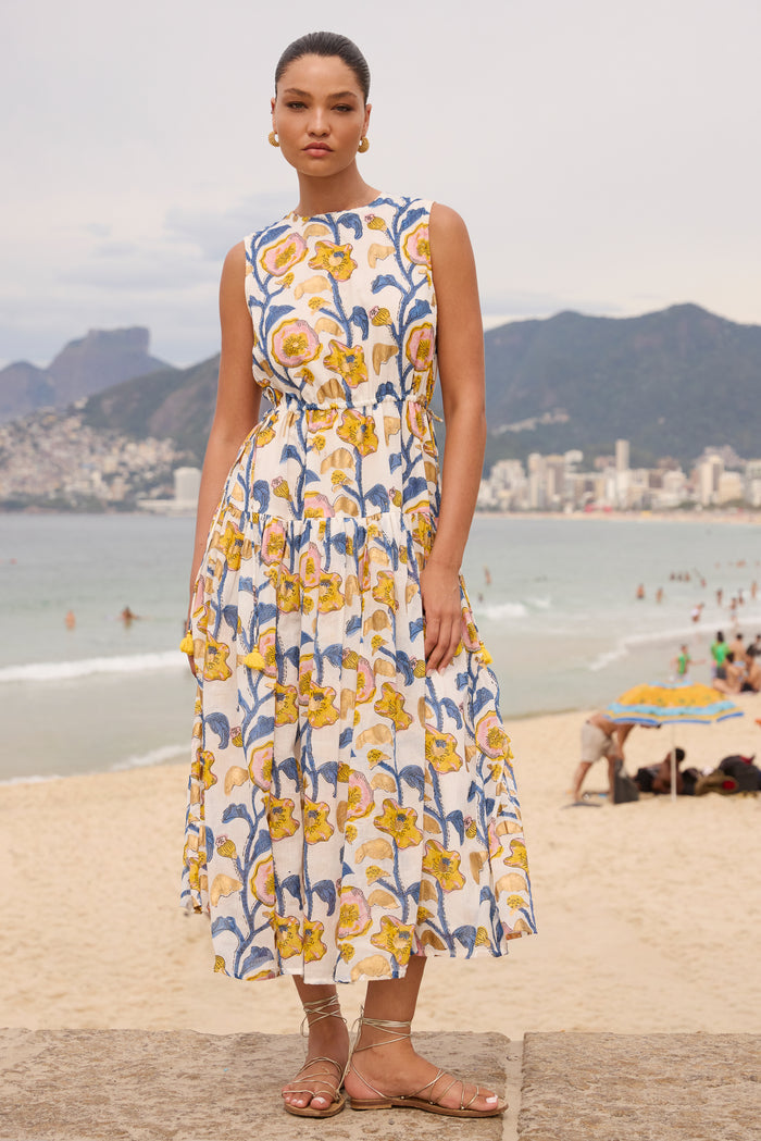 Sleeveless Piped Maxi- Poppy Marigold