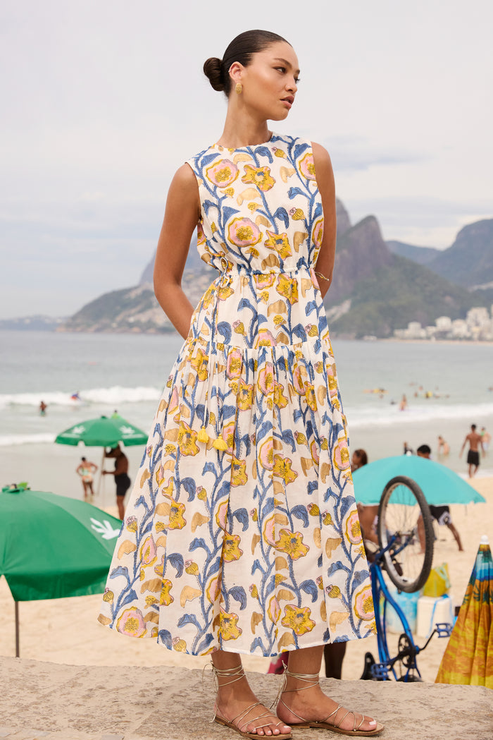 Sleeveless Piped Maxi- Poppy Marigold