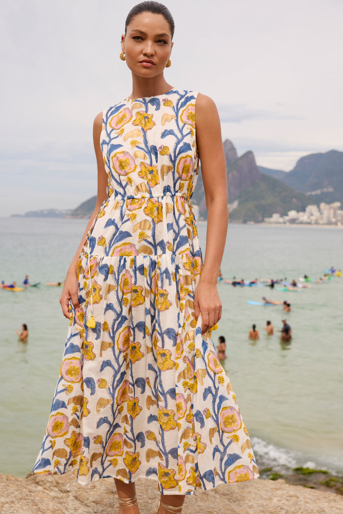 Sleeveless Piped Maxi- Poppy Marigold