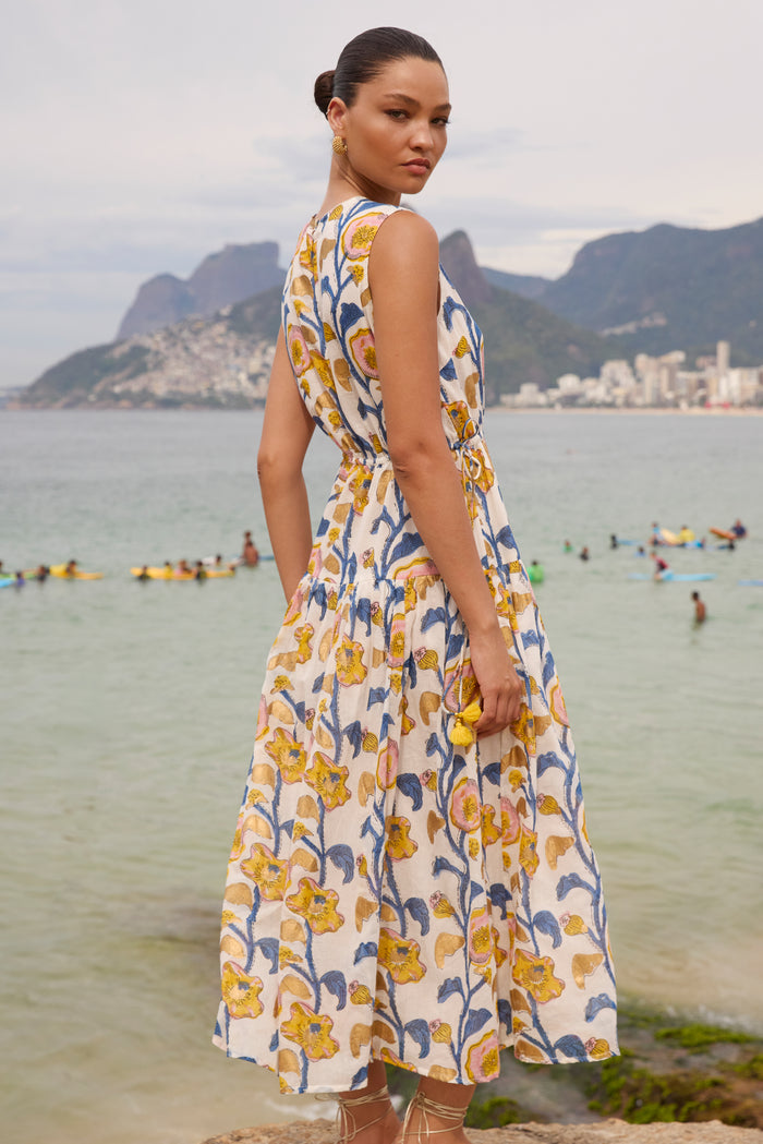 Sleeveless Piped Maxi- Poppy Marigold