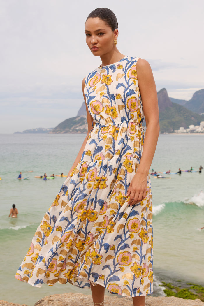 Sleeveless Piped Maxi- Poppy Marigold