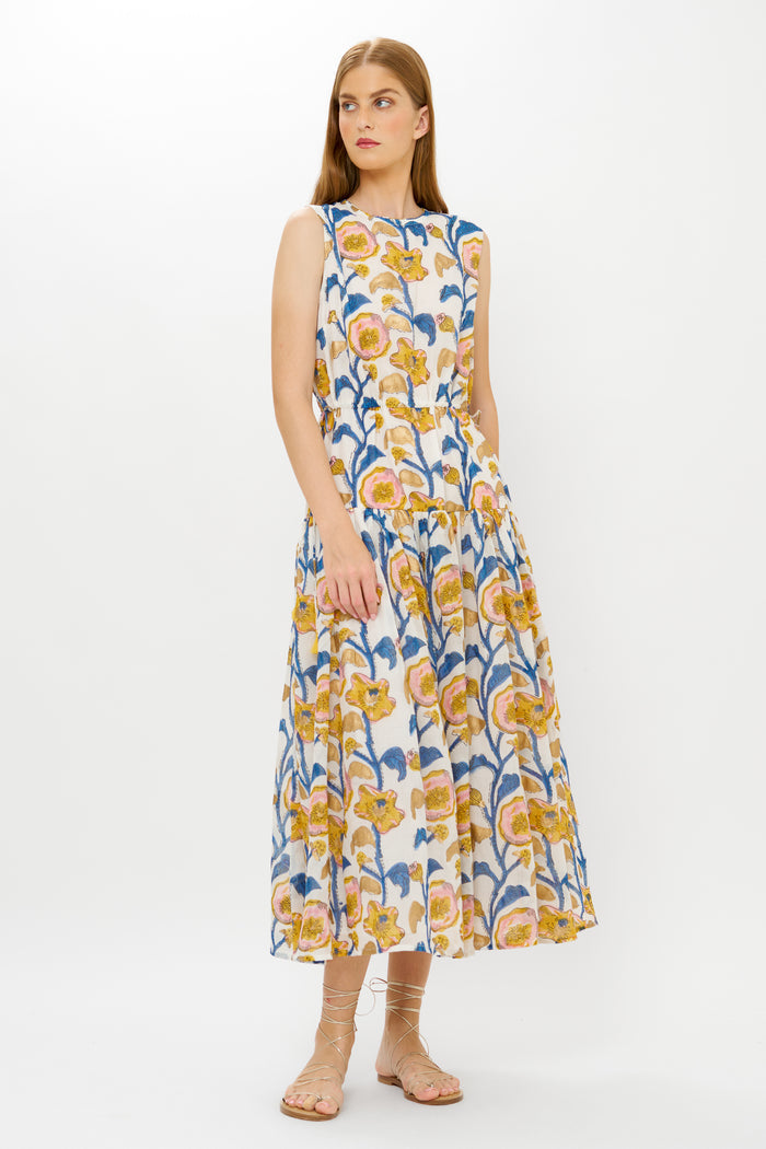 Sleeveless Piped Maxi- Poppy Marigold