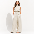 Sleeveless two piece set for women with relaxed trousers and chic summer outfit styling
