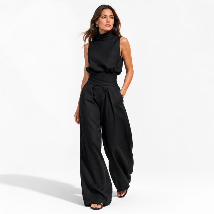 Sleeveless two piece pant set for women with easy relaxed fit and modern summer style