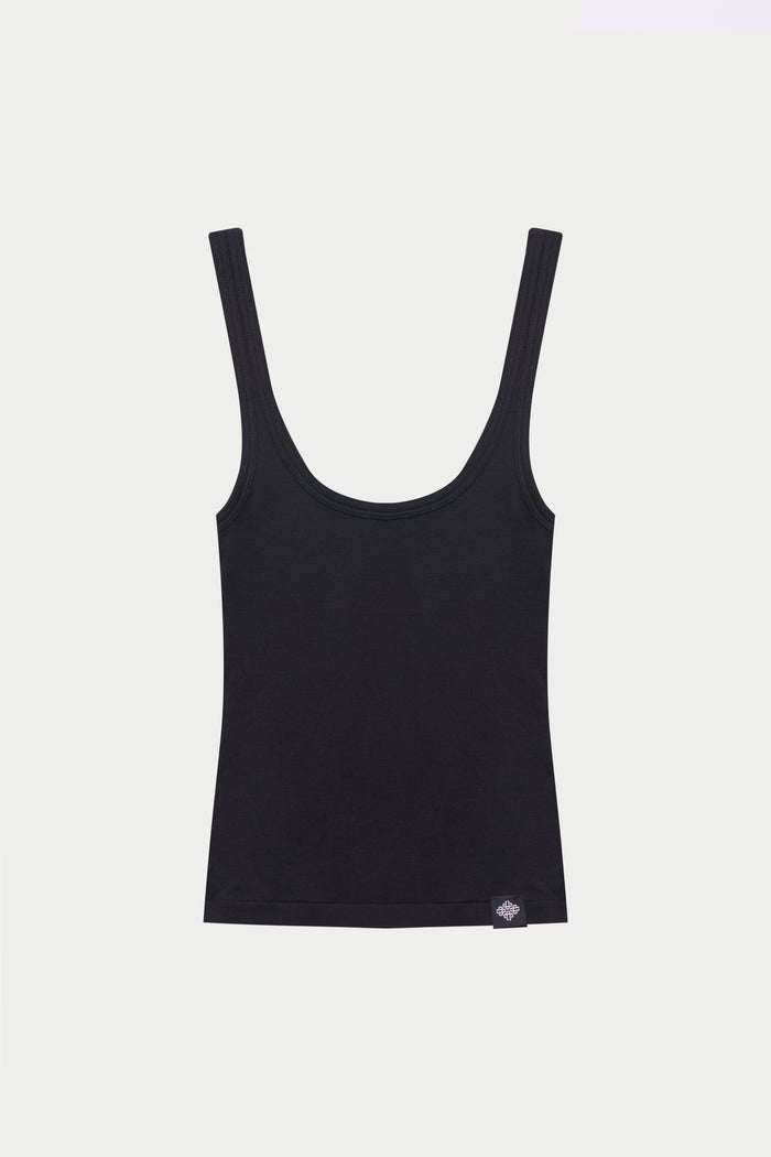 SLUB EMBLEM LABEL VEST TOP - BLACK