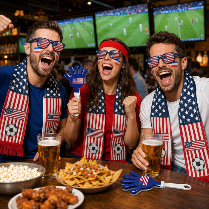 Soccer cheer accessories set with American flag theme for adults and teens on game days
