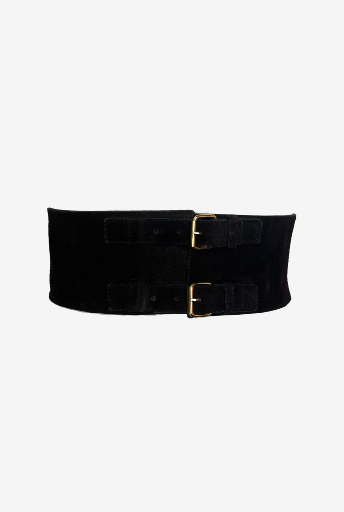 Sonia Rykiel Brown Wide Waist Belt With Crystals and Double Buckles