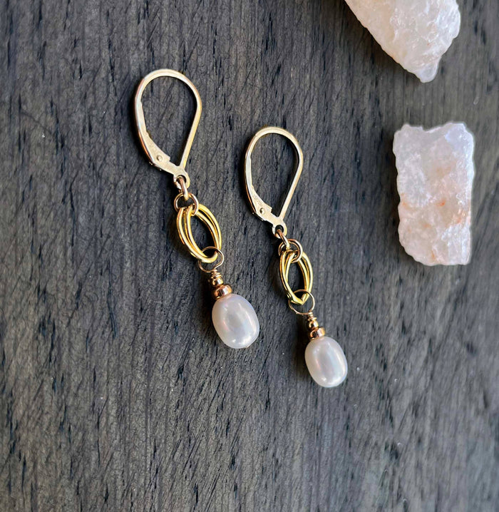 Sophia Earrings Gold Filled White Freshwater Pearl Dangle