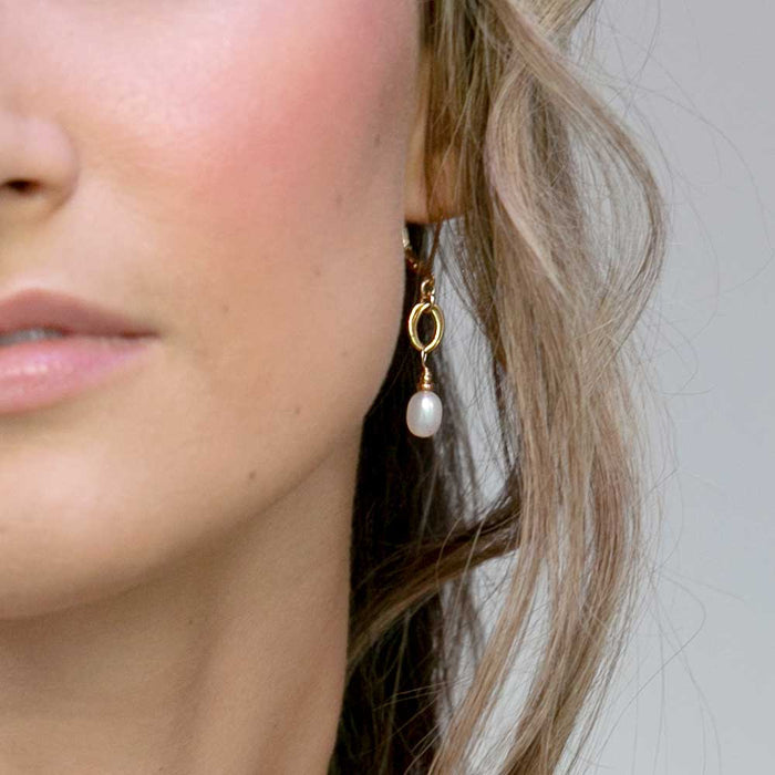 Sophia Earrings Gold Filled White Freshwater Pearl Dangle