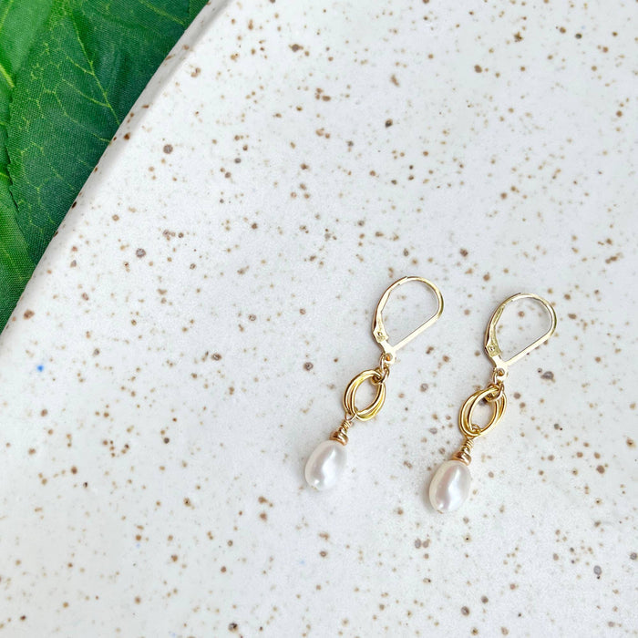 Sophia Earrings Gold Filled White Freshwater Pearl Dangle