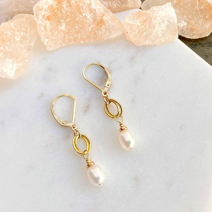 Sophia Earrings Gold Filled White Freshwater Pearl Dangle