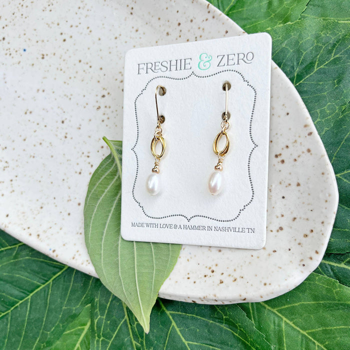 Sophia Earrings Gold Filled White Freshwater Pearl Dangle