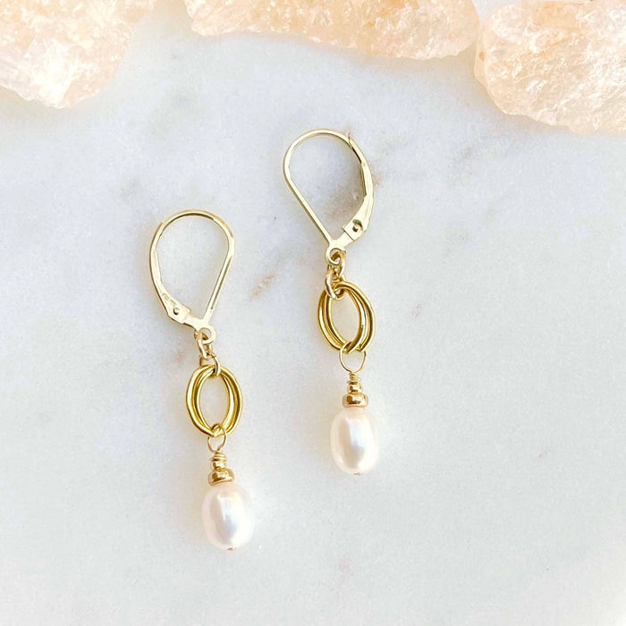 Sophia Earrings Gold Filled White Freshwater Pearl Dangle