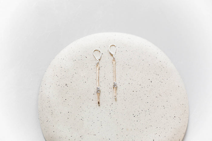 Sparky Silver Wrapped Gold Bar Stem Earrings