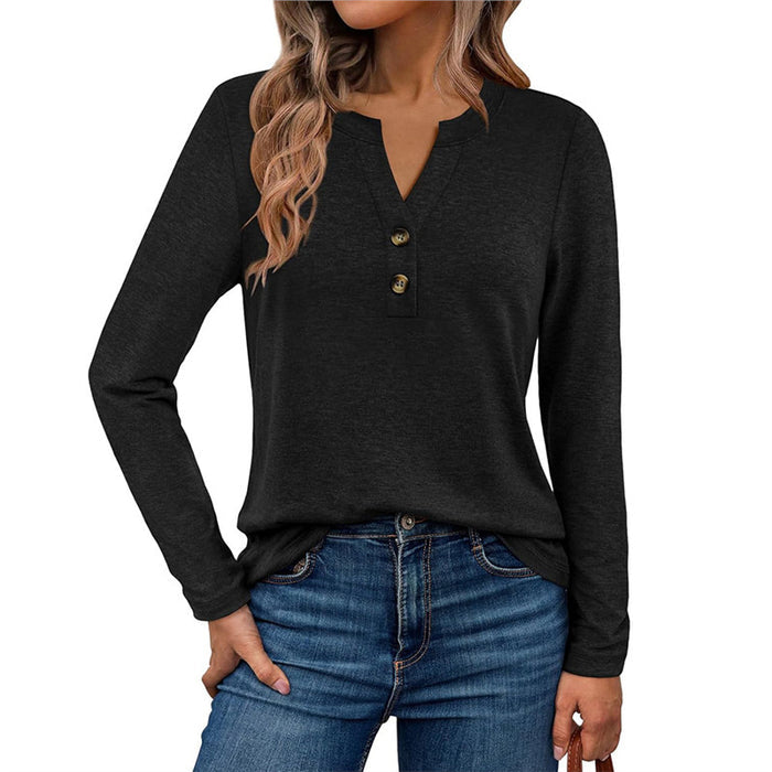 Long sleeve women blouse with soft drape, button placket and easy fit for casual seasonal wardrobe styling